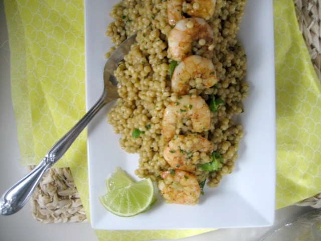 israeli couscous with shrimp - avocado cilantro lime dressing - keys to the cucina 2