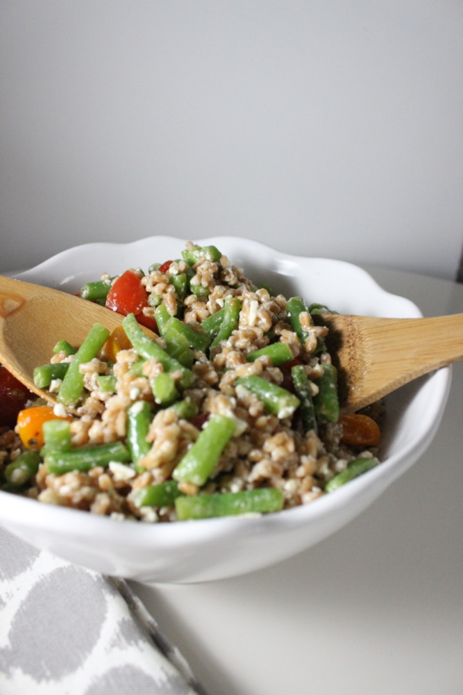 Cold Farro Salad with Feta, Green Beans and Lemon Olive Oil Dressing