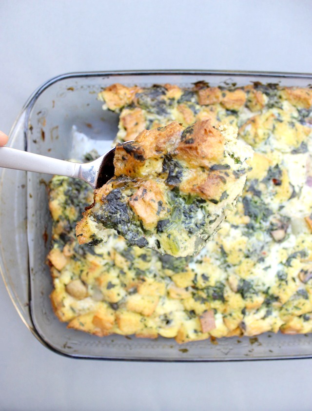 Spinach Mushroom and Parmesan Strata