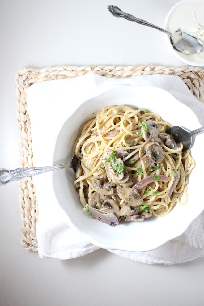 mushroom spaghtti white wine thyme mascarpone keys to the cucina 3
