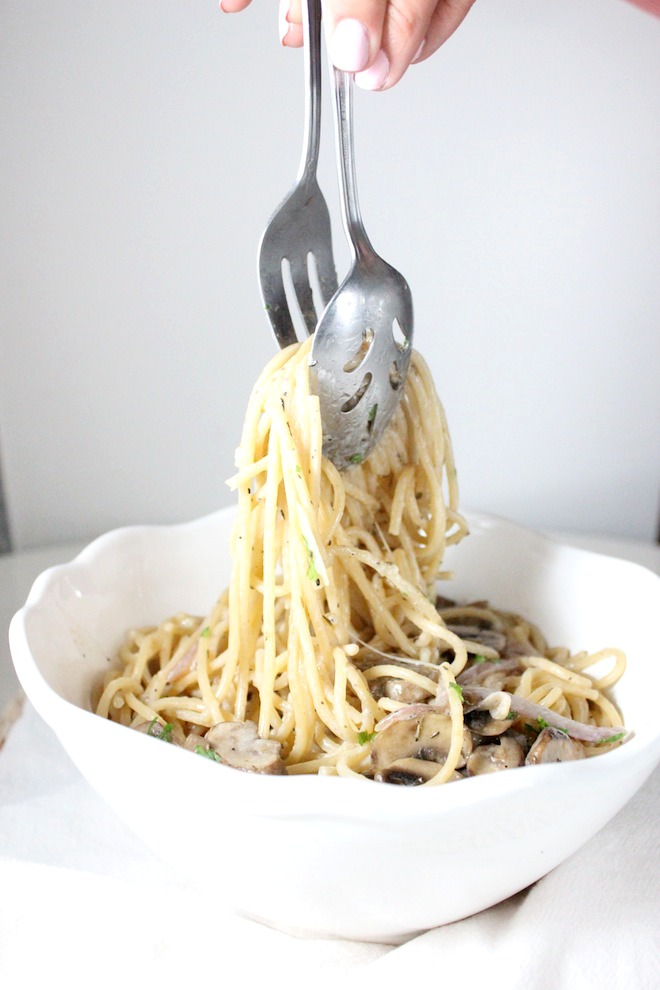 mushroom spaghtti white wine thyme mascarpone keys to the cucina 4