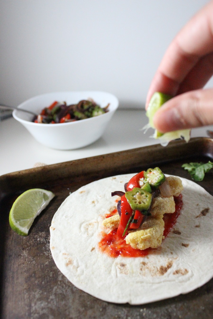 Cornmeal Crusted Shrimp Tacos with Mango Habanero Jam and Okra | Keys ...