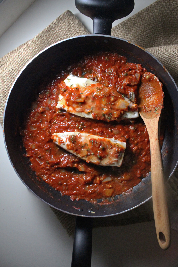 keys to the cucina halibut spicy caper tomato sauce 2