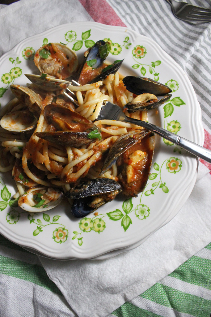 Mussels and Clams with Bucatini in Red Sauce | Keys to the Cucina