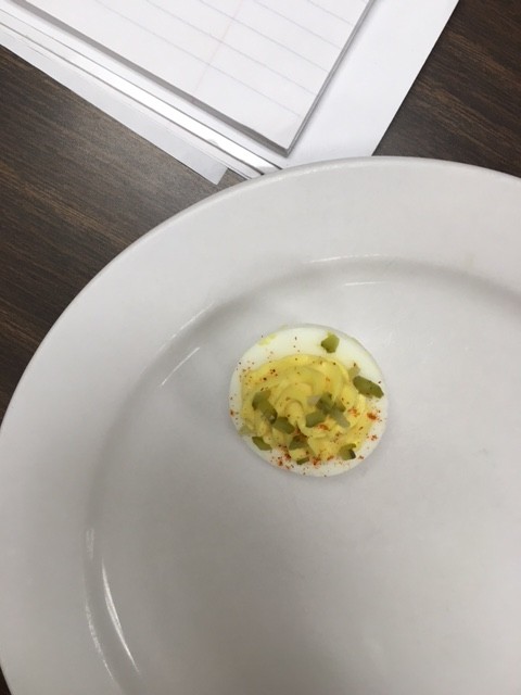 The most amazing deviled egg  made with cornichons! 