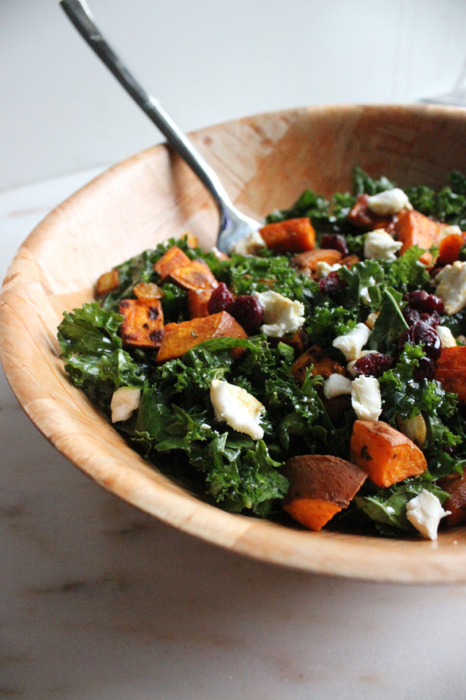 Kale Salad with Roasted Sweet Potatoes and Goat Cheese | Keys to the Cucina