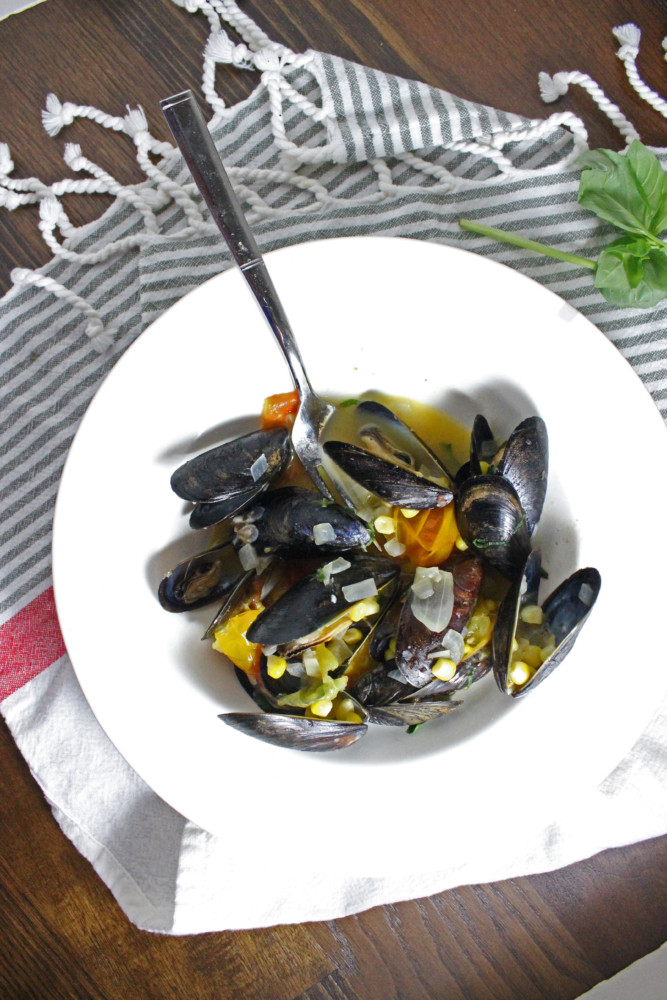 Mussels with Tomatoes, Corn and Basil Keys to the Cucina